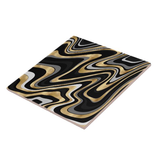 Retro Black Gold Wavy Lines Modern Design Tegeltje (Zijkant)