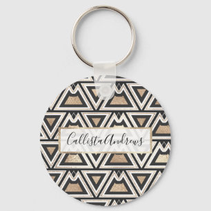 Retro Black Gold White driehoek geometrisch Sleutelhanger