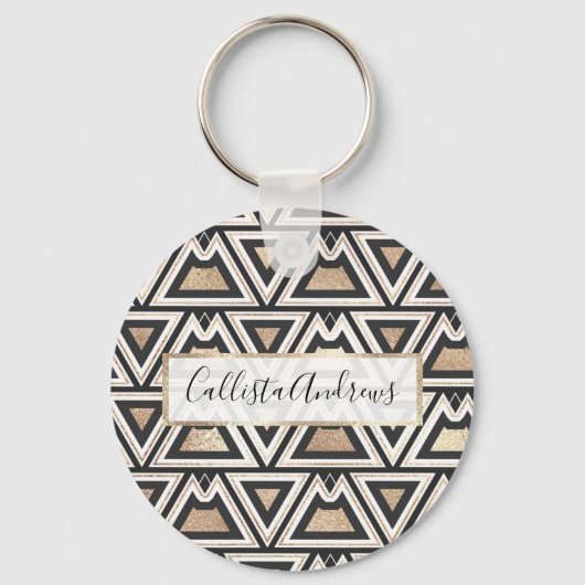 Retro Black Gold White driehoek geometrisch Sleutelhanger (Voorkant)