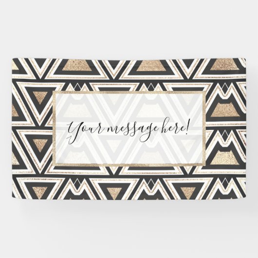 Retro Black Gold White driehoek geometrisch Spandoek (Horizontaal)