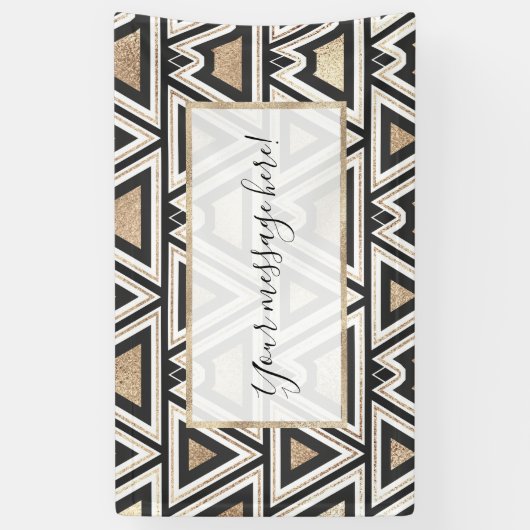 Retro Black Gold White driehoek geometrisch Spandoek (Verticaal)