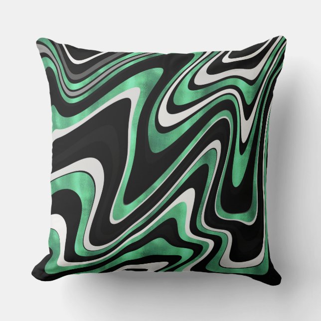 Retro Black Green Wavy Lines Modern Design Kussen (Voorkant)