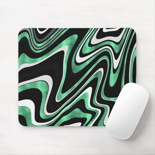 Retro Black Green Wavy Lines Modern Design Muismat (Met muis)