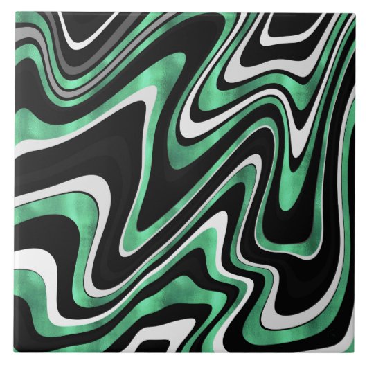 Retro Black Green Wavy Lines Modern Design Tegeltje (Voorkant)