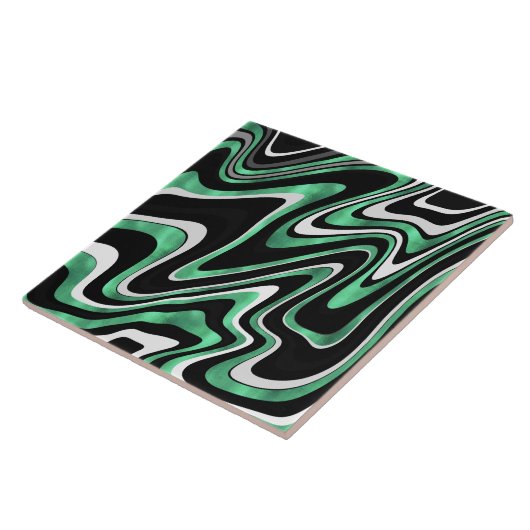 Retro Black Green Wavy Lines Modern Design Tegeltje (Zijkant)