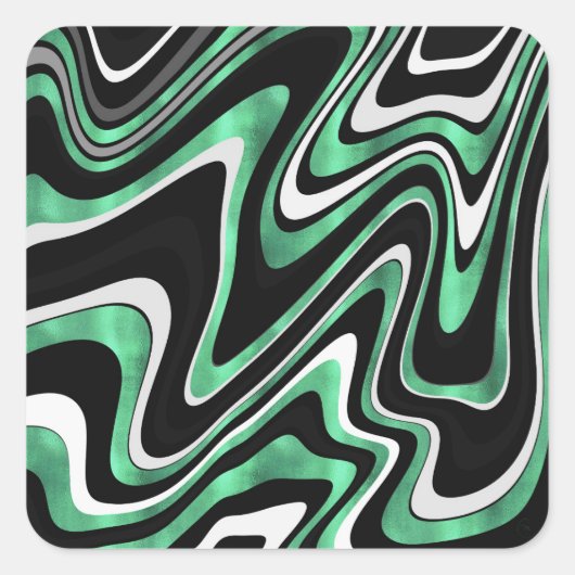 Retro Black Green Wavy Lines Modern Design Vierkante Sticker (Voorkant)