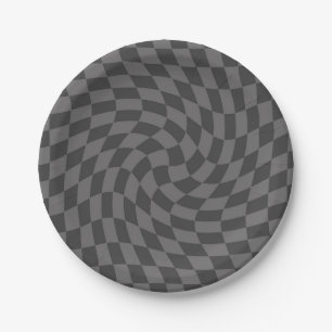 Retro Black Grey Checkerboard met gekette kassa Papieren Bordje