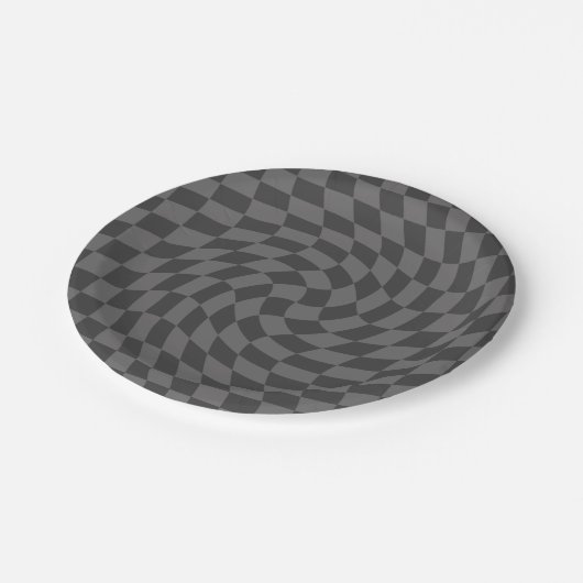 Retro Black Grey Checkerboard met gekette kassa Papieren Bordje (Gekanteld)