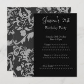 Retro Black Grey Metallic Floral 21 oktober 3 Kaart (Voorkant / Achterkant)