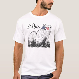 Retro Black Grizzly Beer Mountain Peaks T-shirt