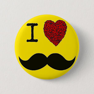 Retro Black Handlebar Ik hou van Mustache Ronde Button 5,7 Cm