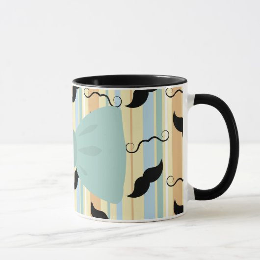 Retro Black Handlebar Mustache Bowtie Patroon Mok (Rechts)