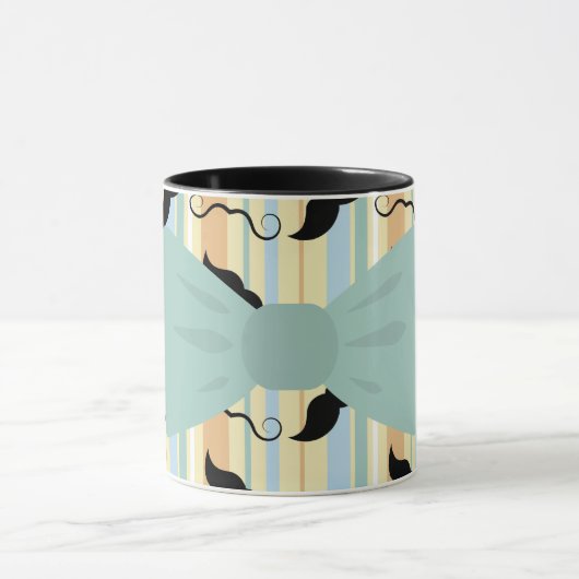 Retro Black Handlebar Mustache Bowtie Patroon Mok (Midden)