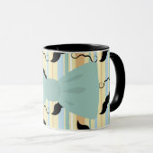 Retro Black Handlebar Mustache Bowtie Patroon Mok (Voorkant rechts)