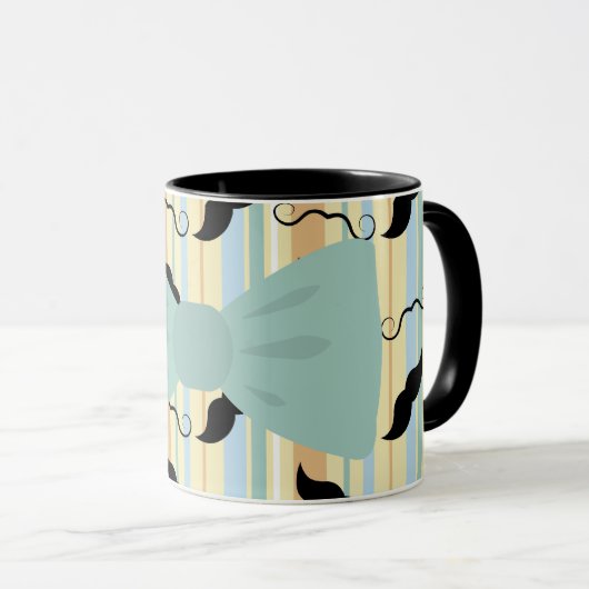 Retro Black Handlebar Mustache Bowtie Patroon Mok (Voorkant rechts)