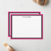 Retro Black Hot Pink Borders Voeg Jouw naam toe Notitiekaartje (Voorkant / Achterkant in situ)