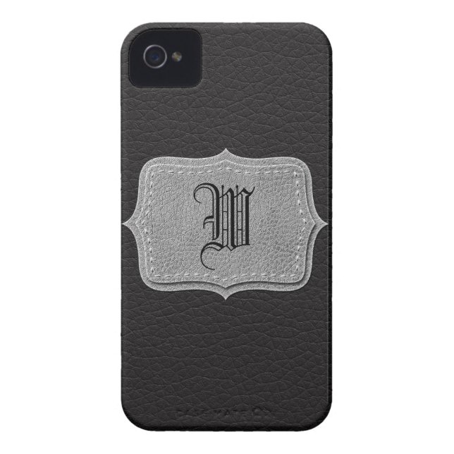 Retro Black Leather Personalized Monogram Case-Mate iPhone Case (Achterkant)