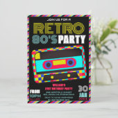 Retro Black Neon Cassette Tape 80s Birthday Party Kaart (Staand voorkant)