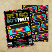 Retro Black Neon Cassette Tape 80s Birthday Party Kaart