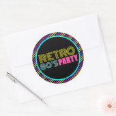 Retro Black Neon Cassette Tape 80s Birthday Party Ronde Sticker (Envelop)