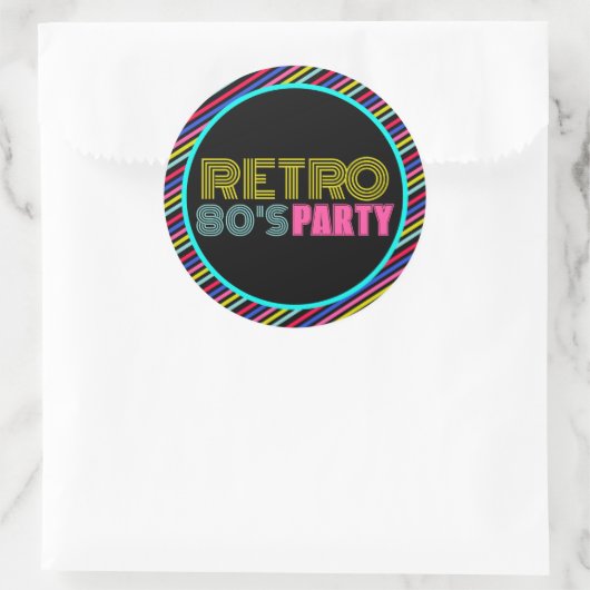Retro Black Neon Cassette Tape 80s Birthday Party Ronde Sticker (Tas)