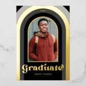 Retro Black Photo Graduparty Gold Folie Uitnodiging (Voorkant)