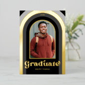 Retro Black Photo Graduparty Gold Folie Uitnodiging (Staand Voorkant)