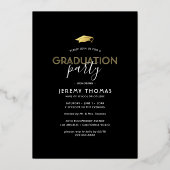 Retro Black Photo Graduparty Gold Folie Uitnodiging (Achterkant)