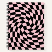 Retro Black Pink Pastel Warped Checkered Notitieboek (Voorkant)