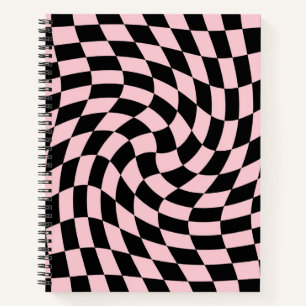 Retro Black Pink Pastel Warped Checkered Notitieboek