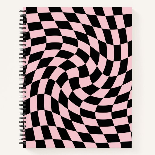 Retro Black Pink Pastel Warped Checkered Notitieboek (Voorkant)