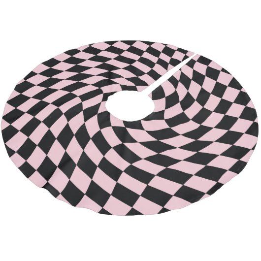 Retro Black Pink Warped Checkered Dorm Kerstboom Rok (Gekanteld)