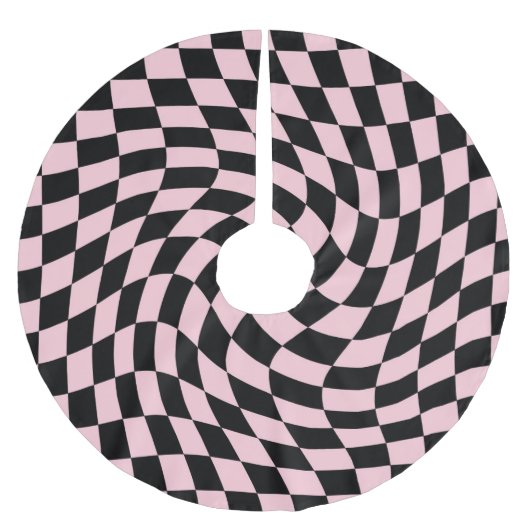 Retro Black Pink Warped Checkered Dorm Kerstboom Rok (Voorkant)