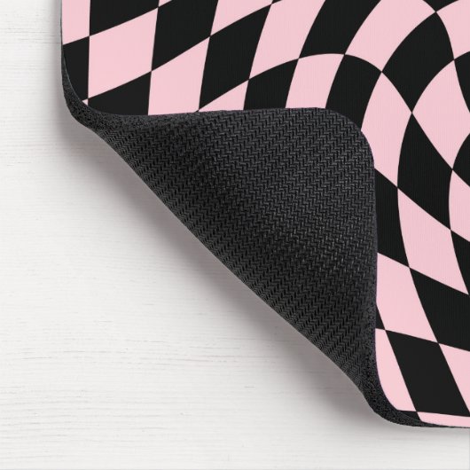 Retro Black Pink Warped Checkered Dorm Muismat (Hoek)