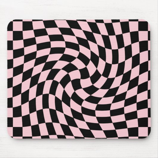 Retro Black Pink Warped Checkered Dorm Muismat (Voorkant)