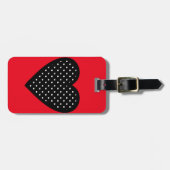 Retro Black Polka Dot Heart op rode achtergrond Bagagelabel (Voorkant horizontaal)