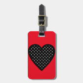 Retro Black Polka Dot Heart op rode achtergrond Bagagelabel (Voorkant verticaal)