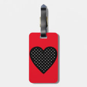 Retro Black Polka Dot Heart op rode achtergrond Bagagelabel (Achterkant verticaal)