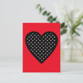 Retro Black Polka Dot Heart op rode achtergrond Briefkaart (Staand voorkant)