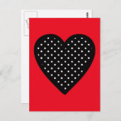 Retro Black Polka Dot Heart op rode achtergrond Briefkaart (Voorkant / Achterkant)