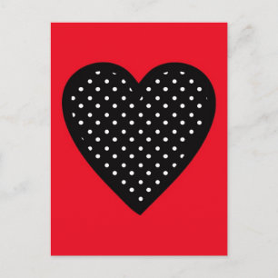 Retro Black Polka Dot Heart op rode achtergrond Briefkaart