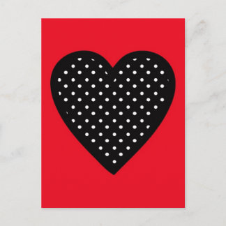 Retro Black Polka Dot Heart op rode achtergrond Briefkaart