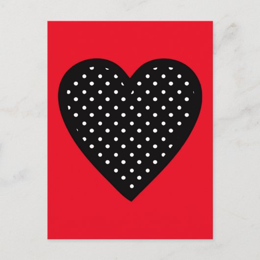 Retro Black Polka Dot Heart op rode achtergrond Briefkaart (Voorkant)