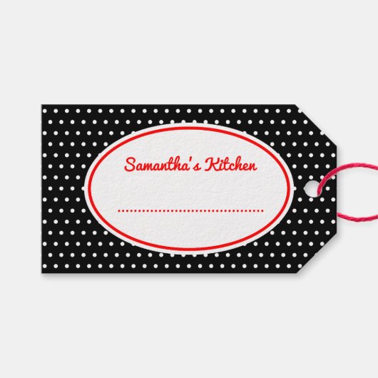 Retro Black Polka Dot Kitchen Baking Gift Labels Cadeaulabel (Voorkant (Horizontaal))