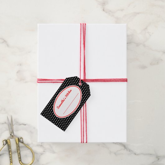 Retro Black Polka Dot Kitchen Baking Gift Labels Cadeaulabel (Met Touw)