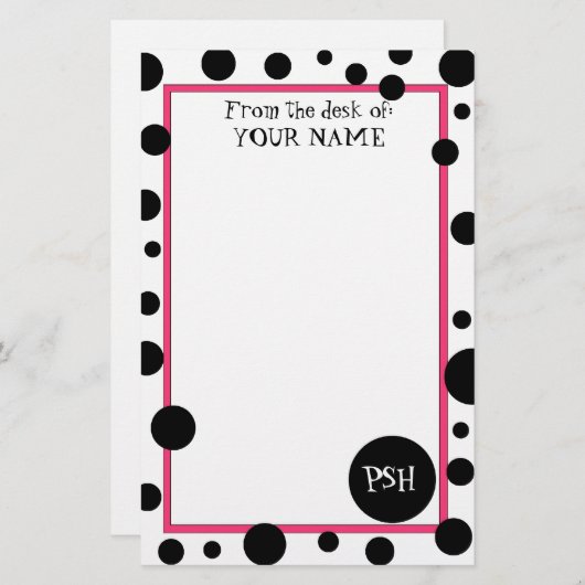 Retro Black Polka Dot Stationery Briefpapier (Voorkant / Achterkant)