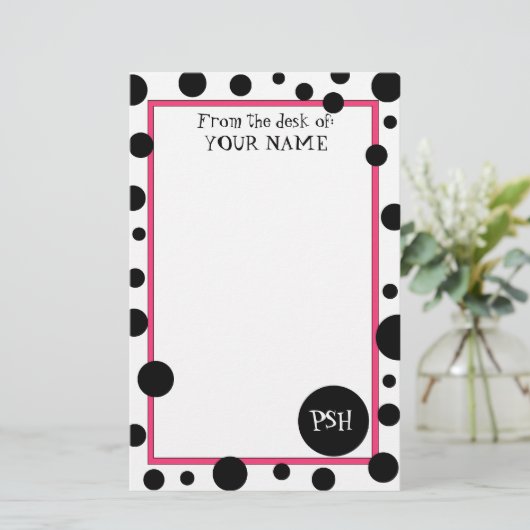 Retro Black Polka Dot Stationery Briefpapier (Staand voorkant)