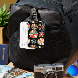 Retro Black Rainbow geometric Flowers Pattern  Bagagelabel