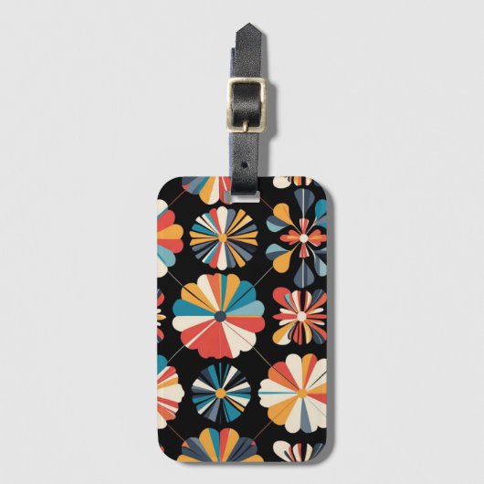 Retro Black Rainbow geometric Flowers Pattern Bagagelabel (Voorkant (verticaal))