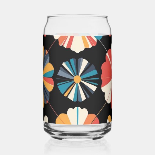 Retro Black Rainbow geometric Flowers Pattern Blikvorm Glas (Voorkant)